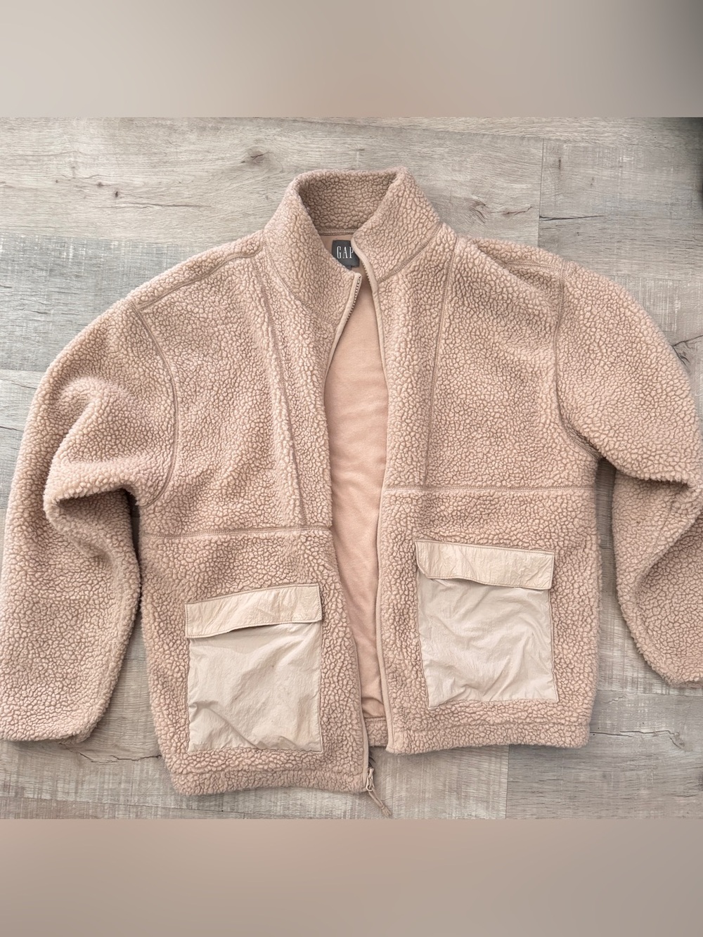 3/$20 GAP Men’s Beige Taupe Sherpa Zip-Up Jacket